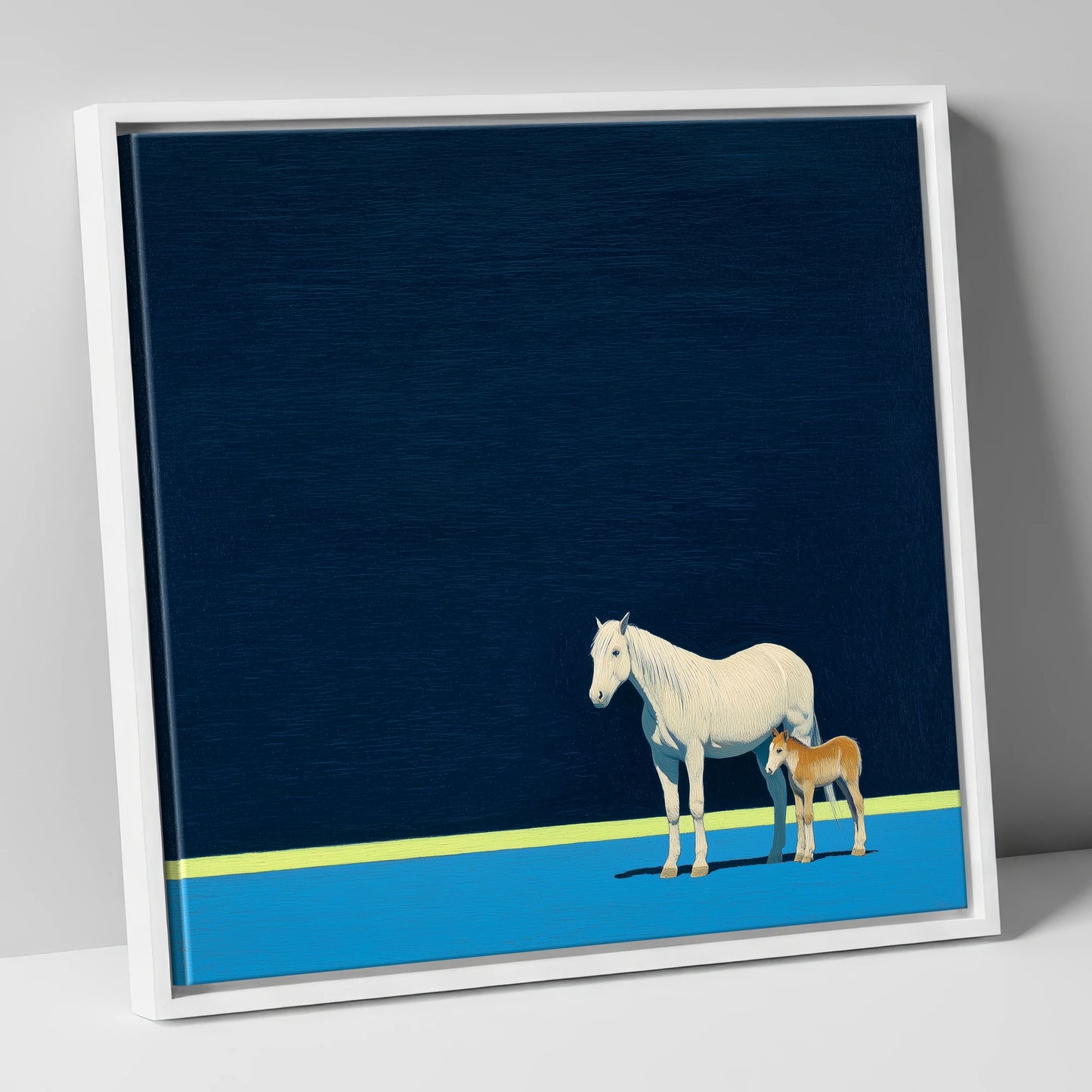 Midnight Horizon Mare And Foal mare & foal canvas wall art in white frame