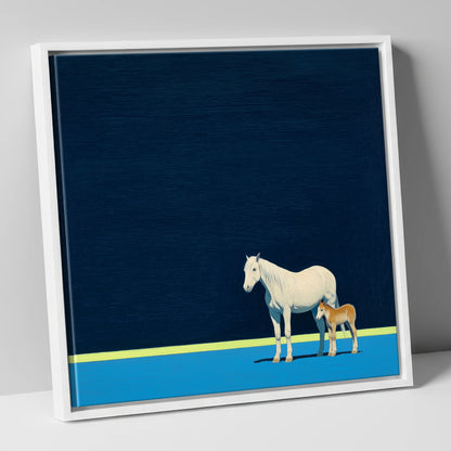 Midnight Horizon Mare And Foal mare & foal canvas wall art in white frame