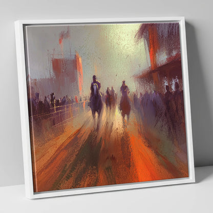 The Arena Haze show jumping horse canvas wall art in white frame