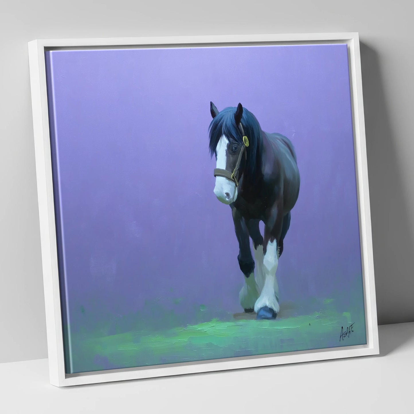 The Stepping Cob horse breed canvas wall art in white frame