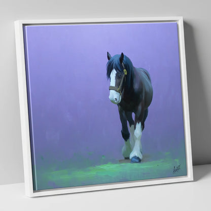 The Stepping Cob horse breed canvas wall art in white frame