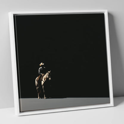 Solitary Western Rider western horse canvas wall art in white frame