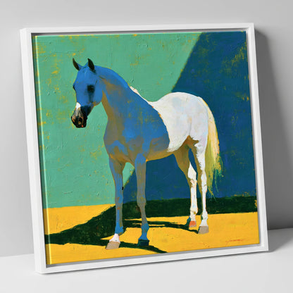 Grey Arabian with Blue Shadows horse breed canvas wall art in white frame