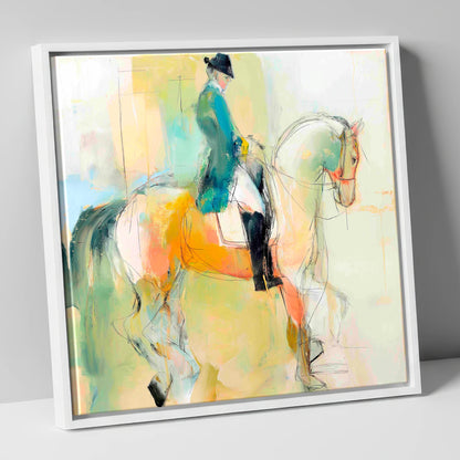 Abstract Dressage Harmony dressage horse canvas wall art in white frame