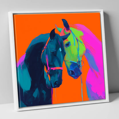 Electric Companions horse portrait canvas wall art in white frame