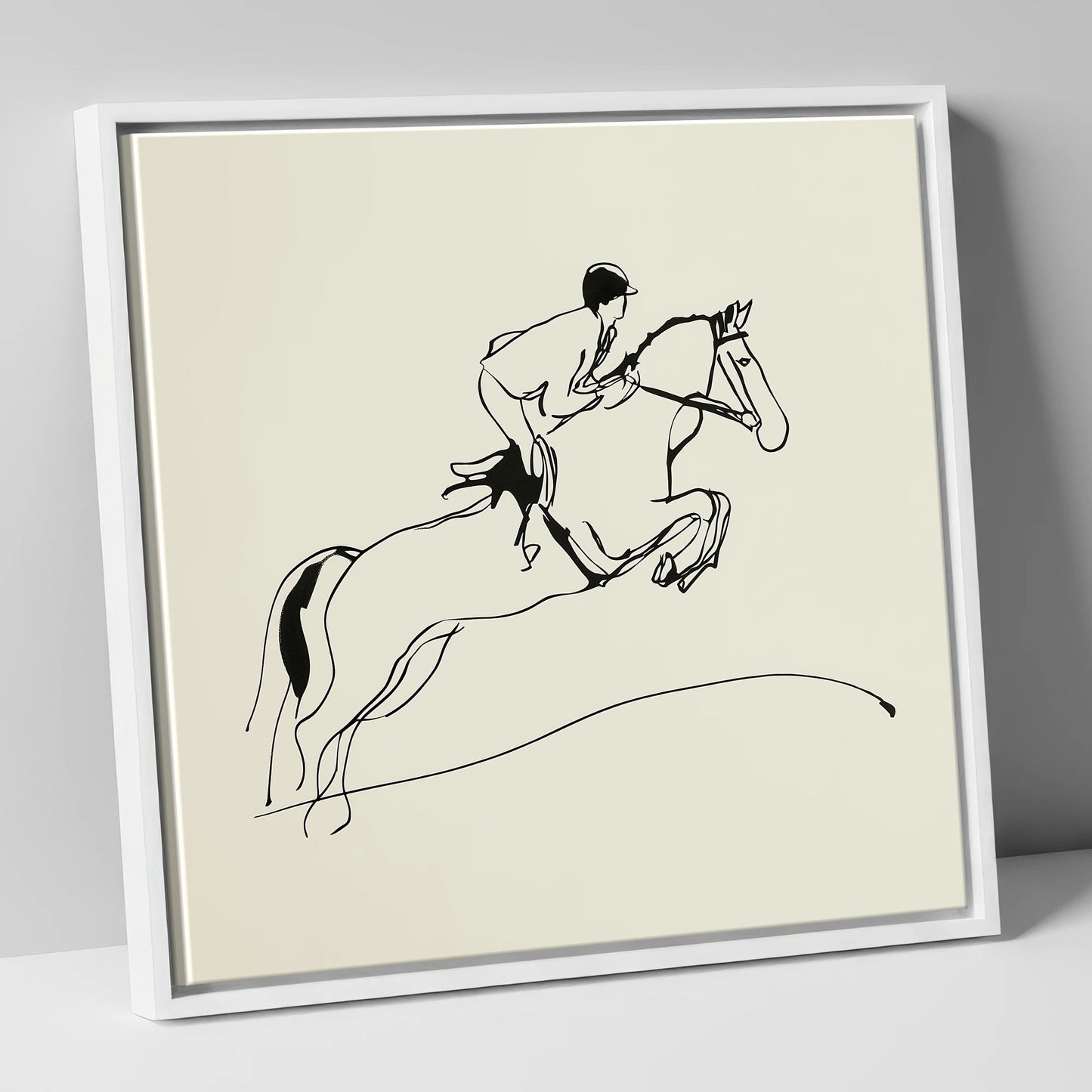 The Perfect Arc show jumping horse canvas wall art in white frame