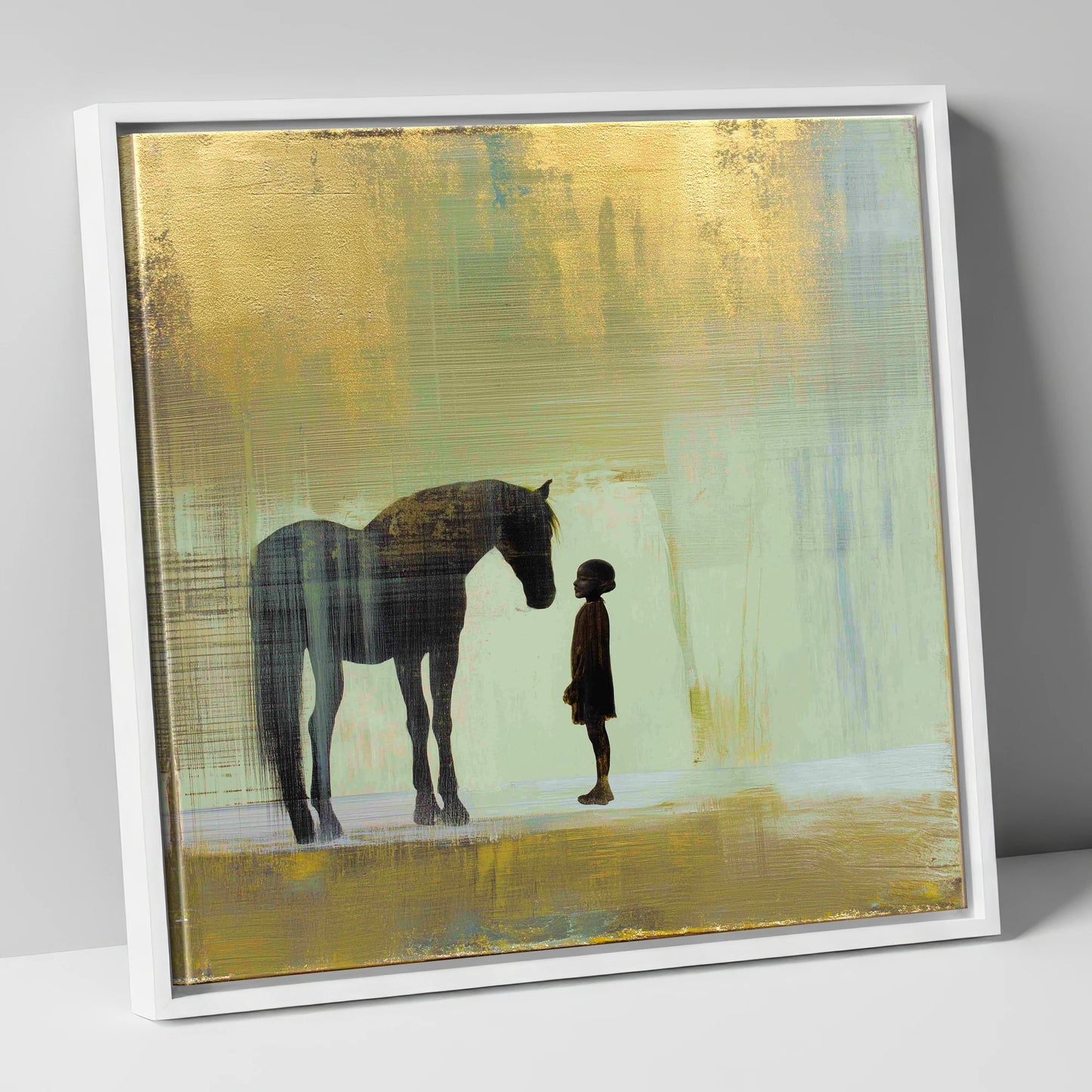 A Quiet Understanding horse & rider canvas wall art in white frame