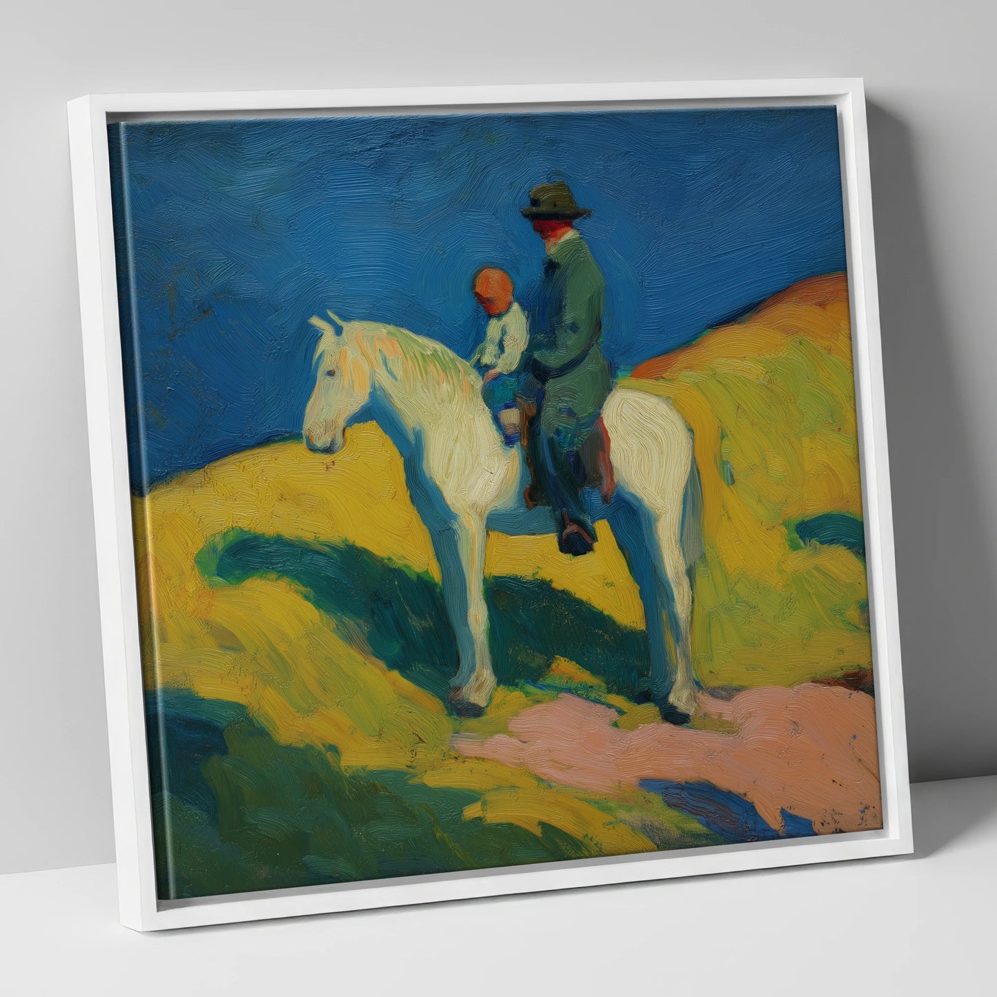 Generations in the Saddle horse & rider canvas wall art in white frame