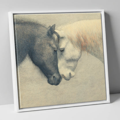 Quiet Harmony horse portrait canvas wall art in white frame