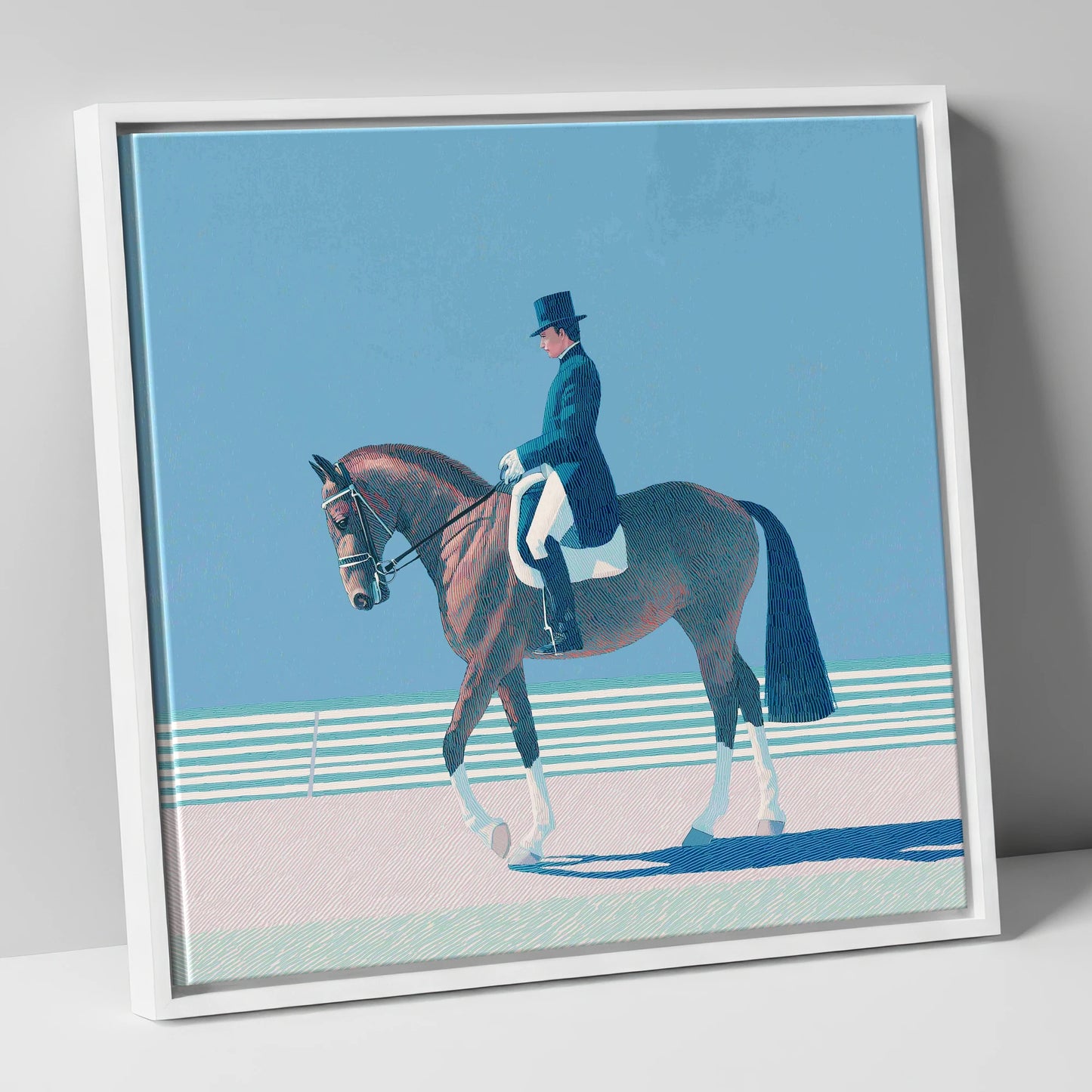Classical Dressage Elegance dressage horse canvas wall art in white frame