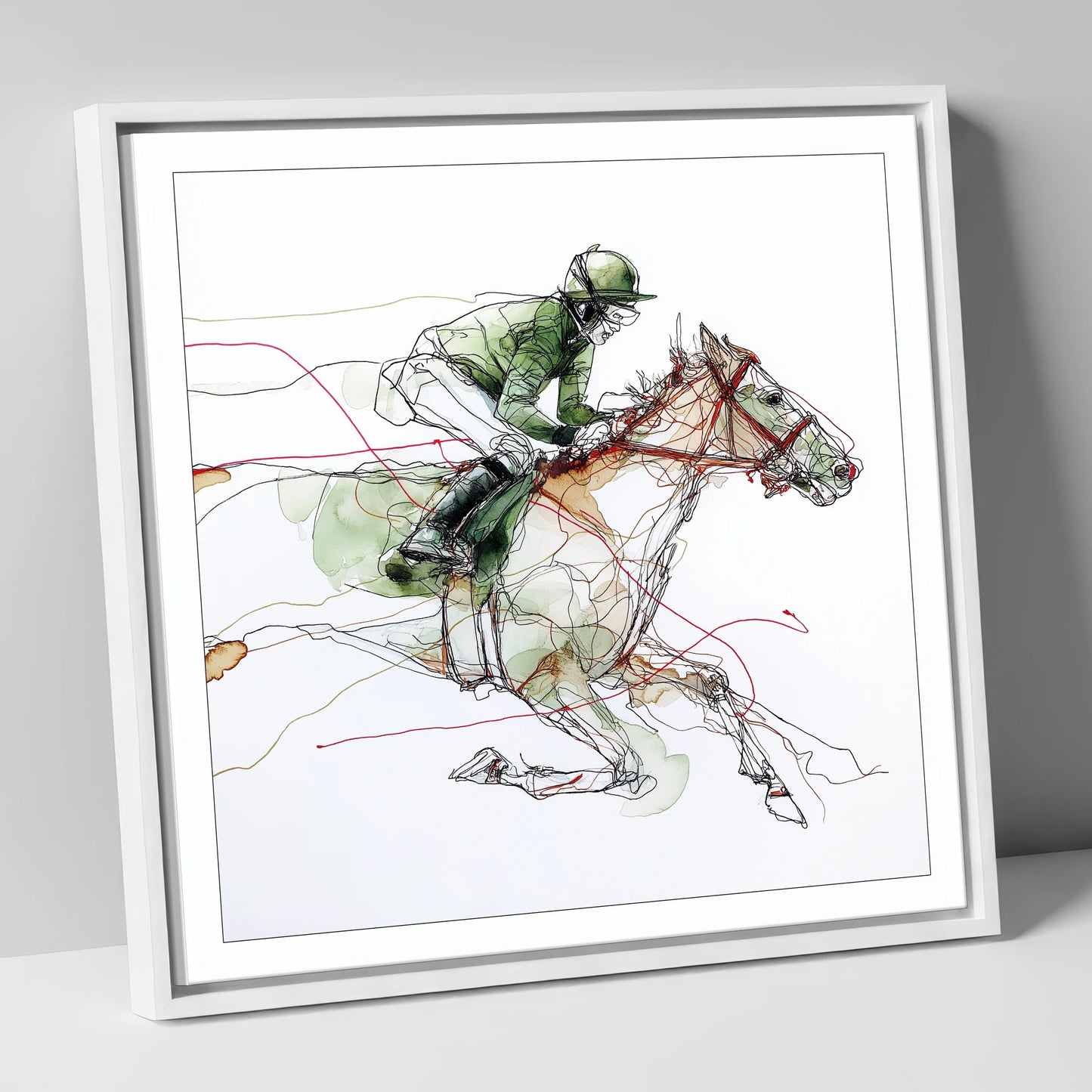 The Final Furlong racing horse canvas wall art in white frame
