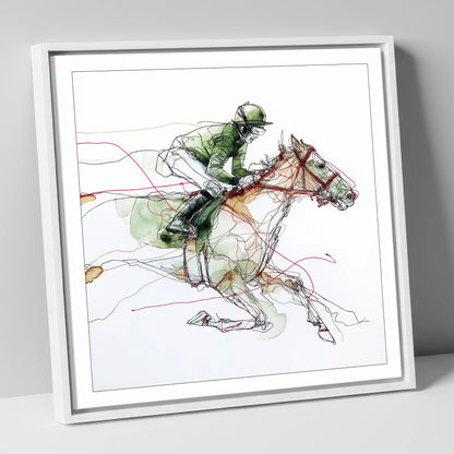 The Final Furlong racing horse canvas wall art in white frame