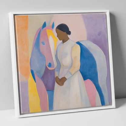 Abstract Equine Harmony horse & rider canvas wall art in white frame