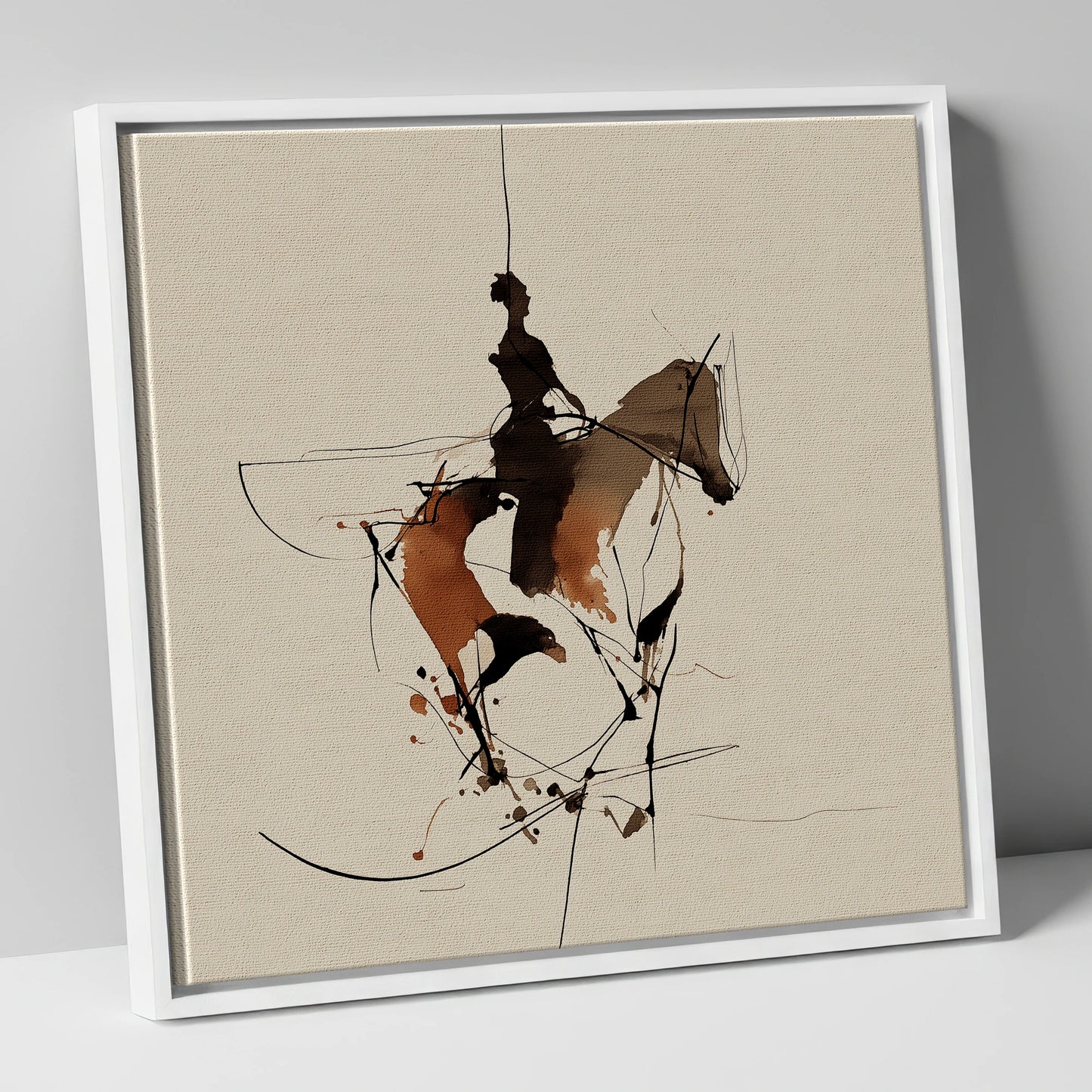 Dynamic Equestrian Harmony horse & rider canvas wall art in white frame