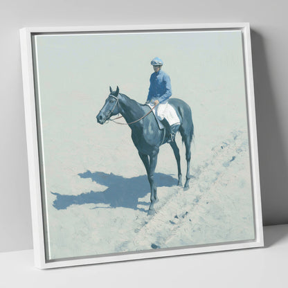 Dawn on the Gallops racing horse canvas wall art in white frame