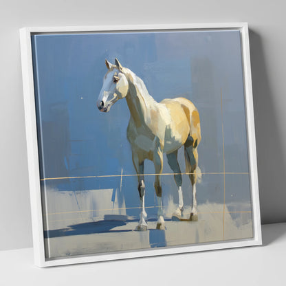 Sunlit Grey on Slate horse portrait canvas wall art in white frame