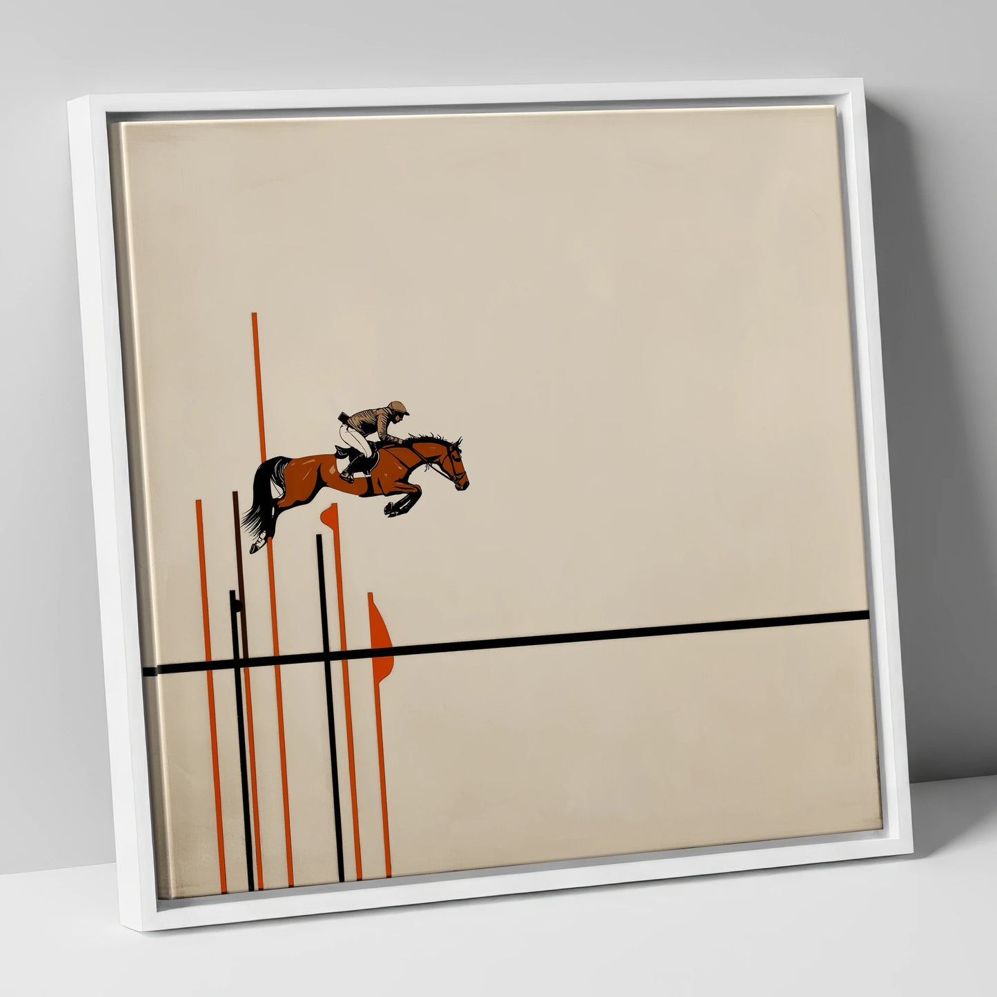 Minimalist Clearance show jumping horse canvas wall art in white frame