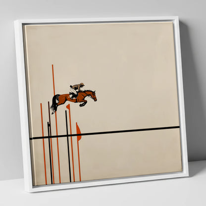 Minimalist Clearance show jumping horse canvas wall art in white frame