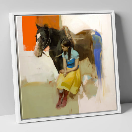 The Colour of Trust horse & rider canvas wall art in white frame