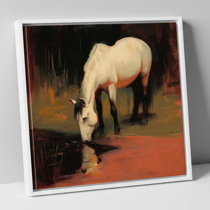 Quiet Reflection horse portrait canvas wall art in white frame