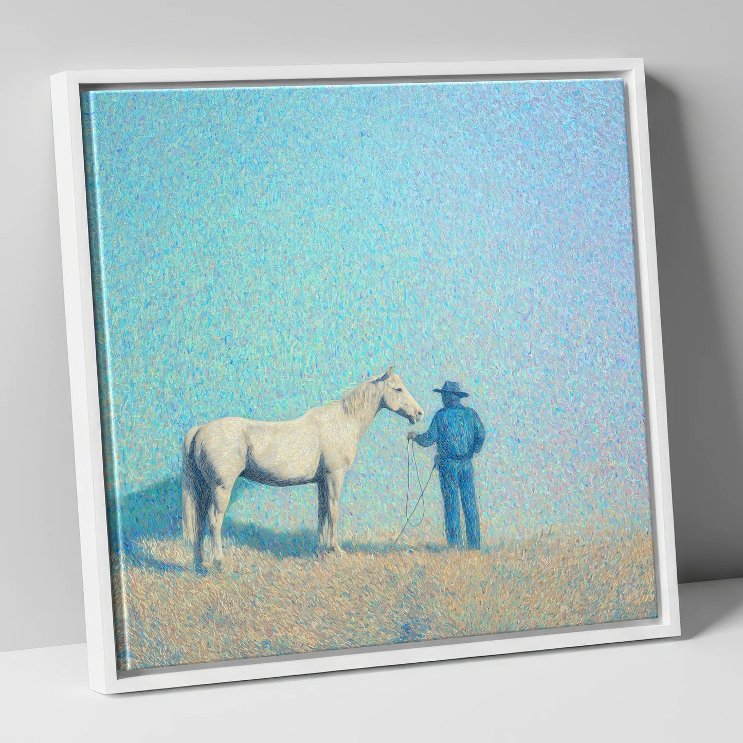 The Quiet Plains western horse canvas wall art in white frame