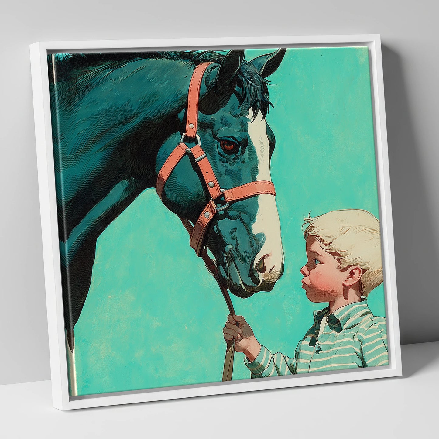 A Quiet Connection horse & rider canvas wall art in white frame