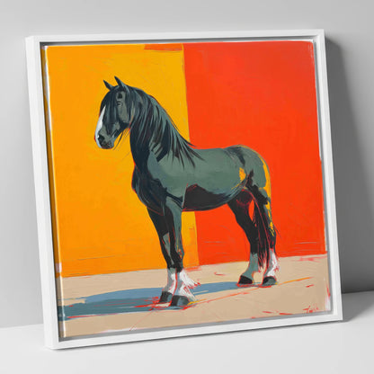 Vibrant Shire Portrait horse breed canvas wall art in white frame