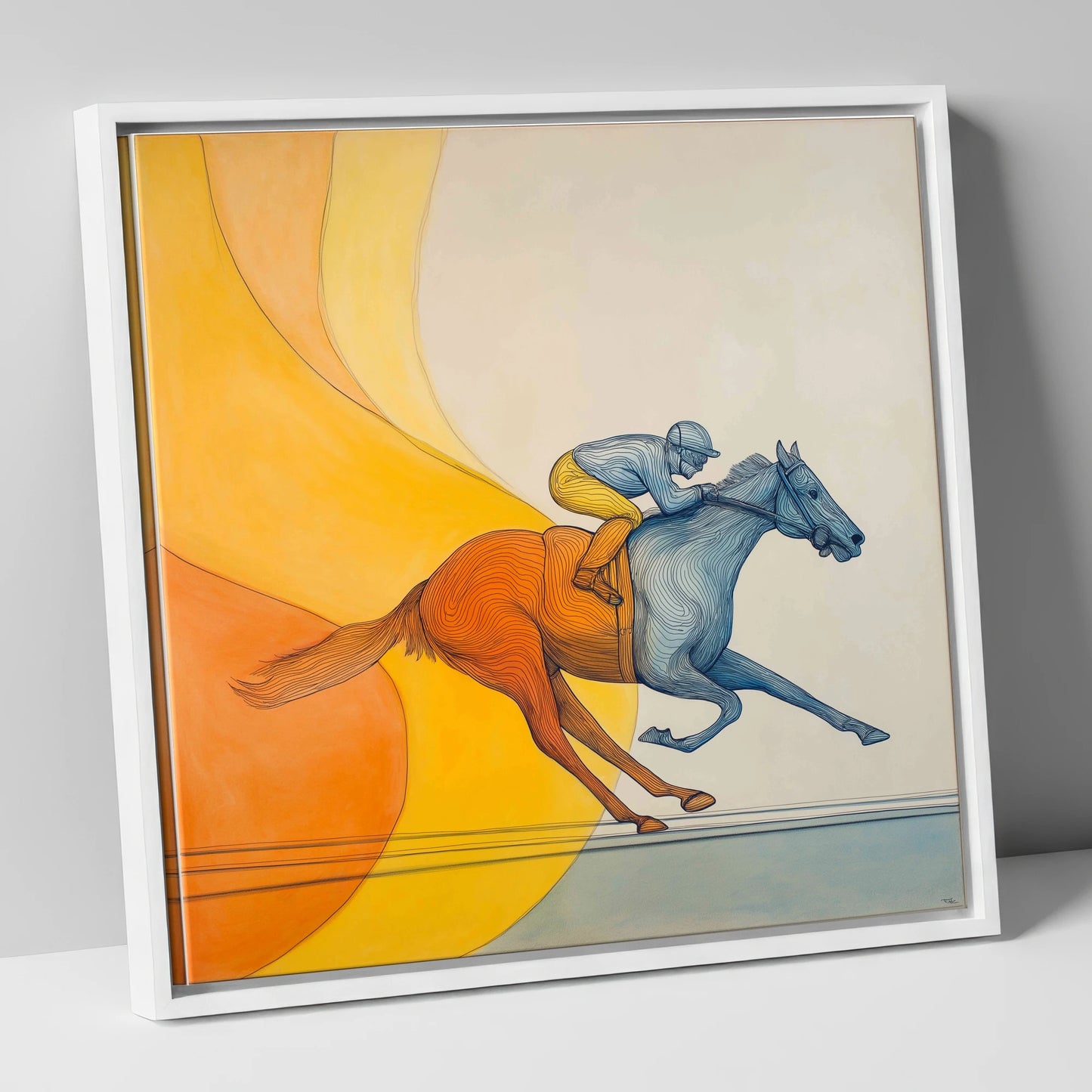 Contours of Speed racing horse canvas wall art in white frame