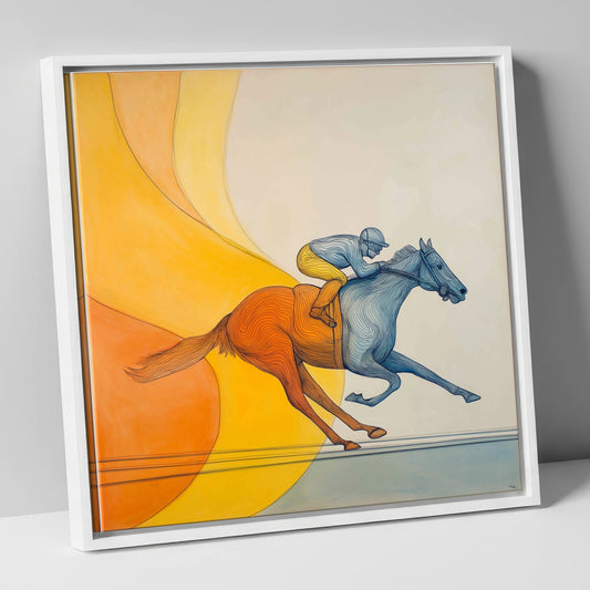 Contours of Speed racing horse canvas wall art in white frame