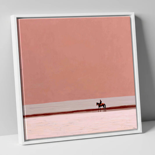 Solitary Rose Horizon horse landscape canvas wall art in white frame