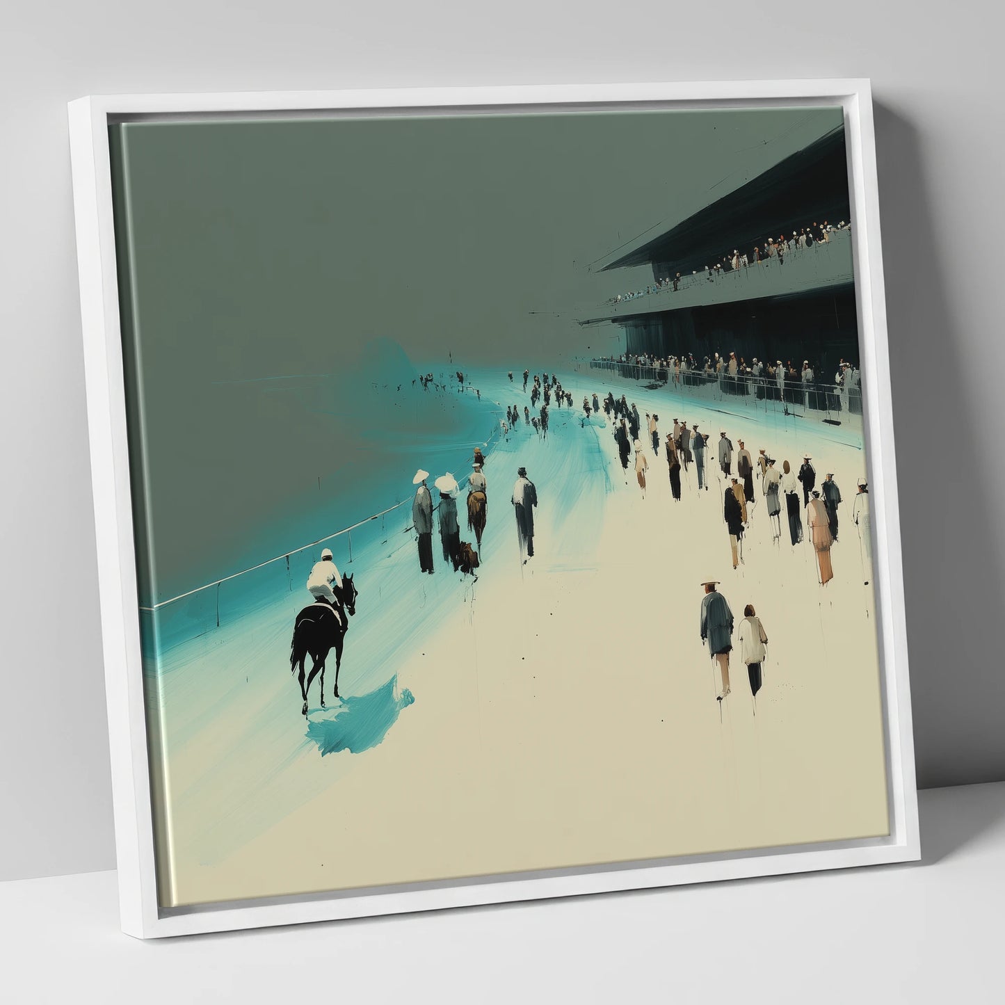 Sweeping to the Start racing horse canvas wall art in white frame
