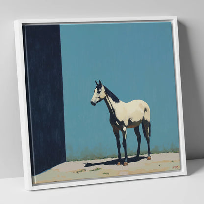 Cerulean and Shadow horse breed canvas wall art in white frame