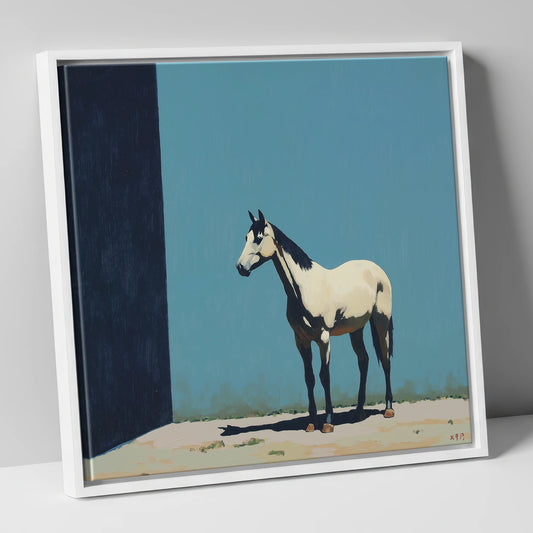 Cerulean and Shadow horse breed canvas wall art in white frame
