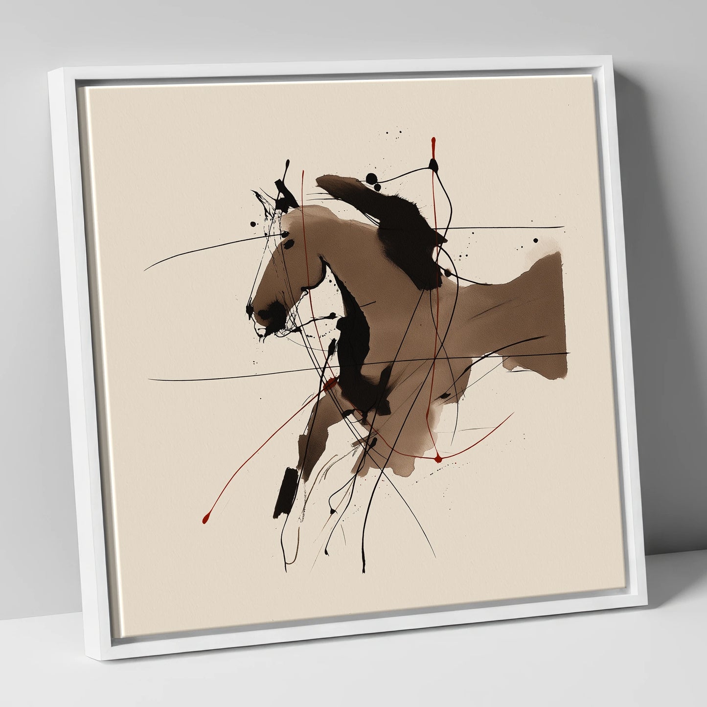 Dynamic Sepia Portrait horse portrait canvas wall art in white frame