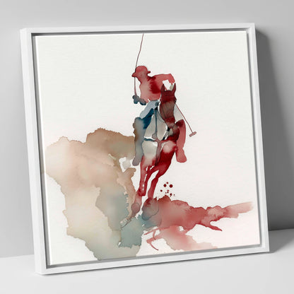 Crimson Chukka Strike polo horse canvas wall art in white frame