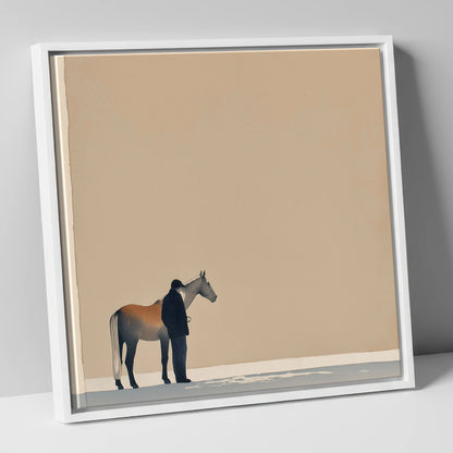Stillness Together horse & rider canvas wall art in white frame