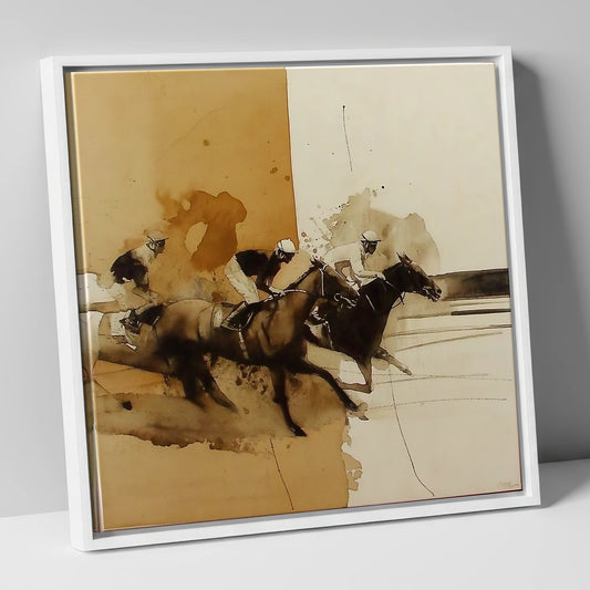 Dust and Glory racing horse canvas wall art in white frame