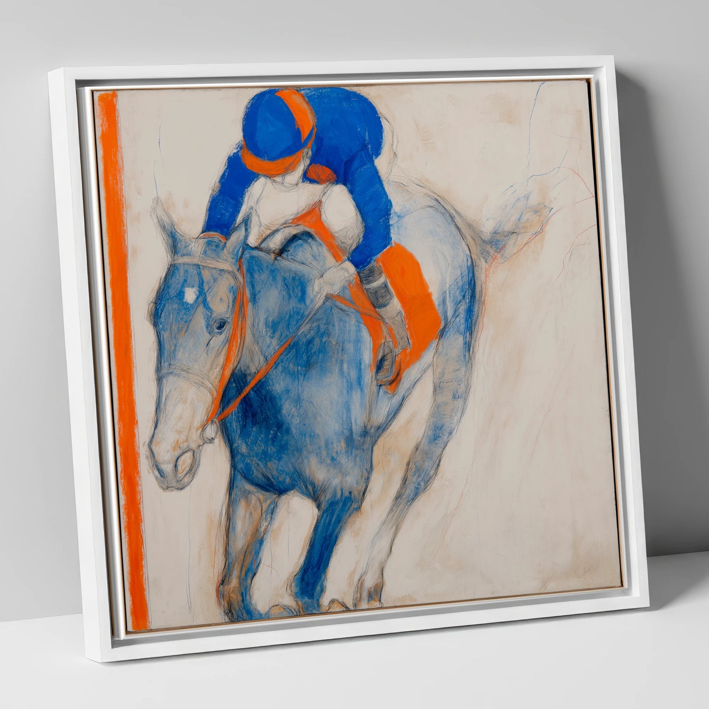 Ultramarine Gallop racing horse canvas wall art in white frame