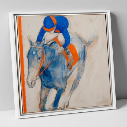 Ultramarine Gallop racing horse canvas wall art in white frame