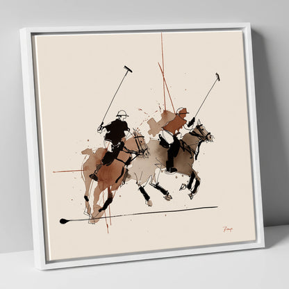 Midfield Charge polo horse canvas wall art in white frame
