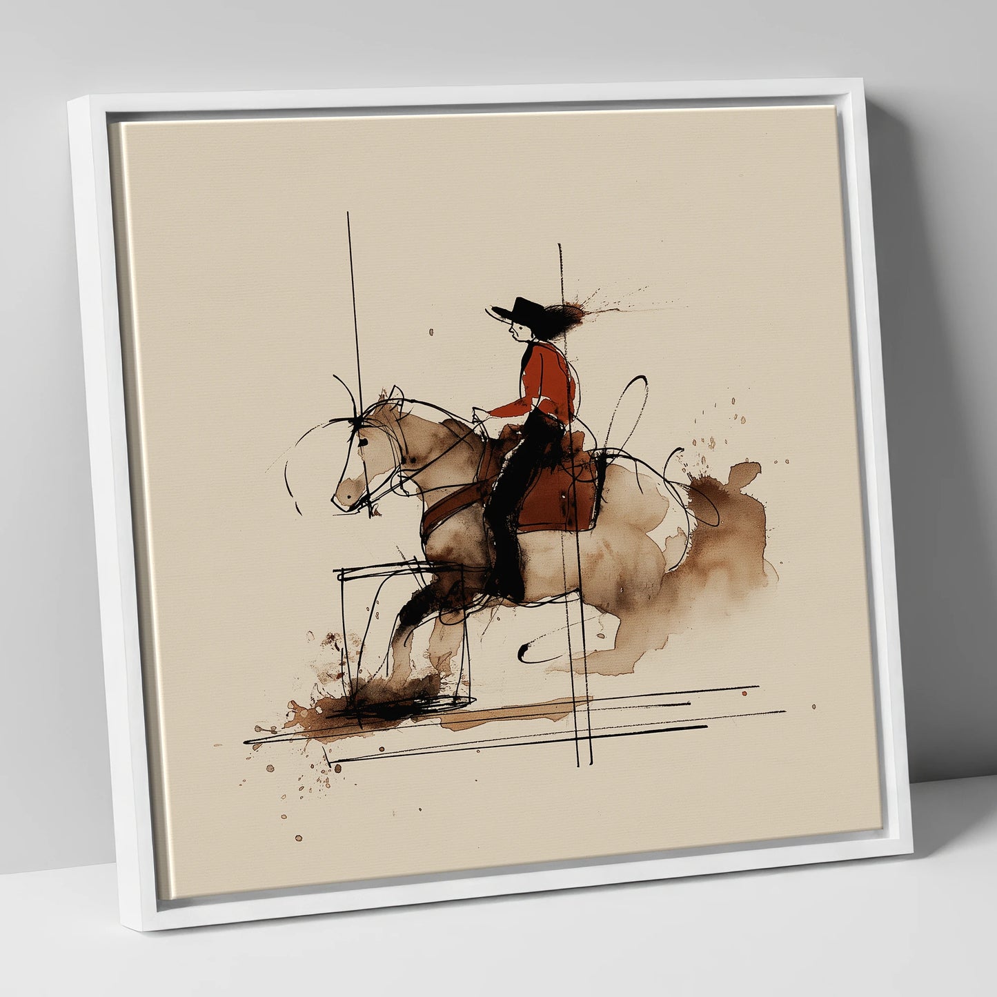 Crimson Western Rider western horse canvas wall art in white frame