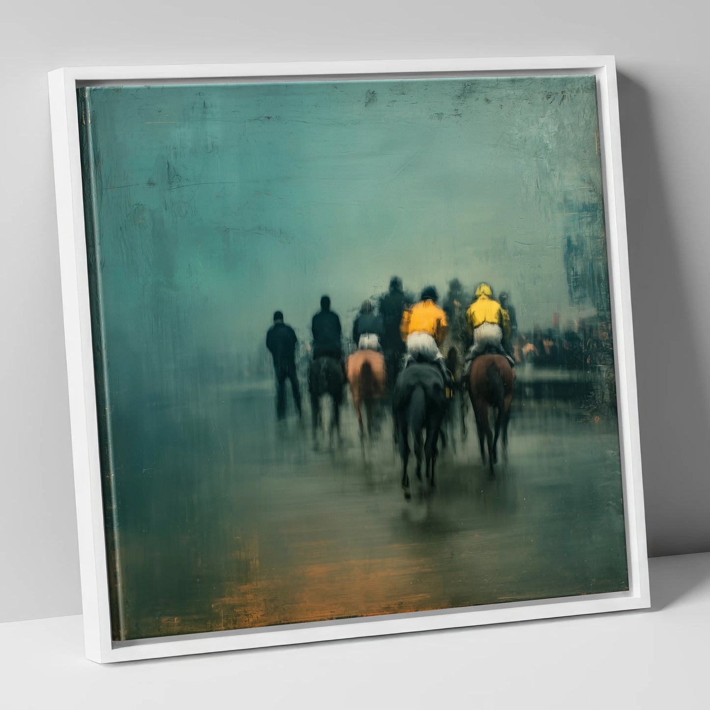 The Early Lot racing horse canvas wall art in white frame