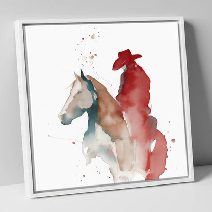 Crimson Western Spirit western horse canvas wall art in white frame