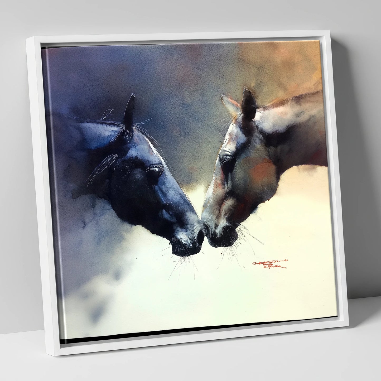A Quiet Greeting horse portrait canvas wall art in white frame
