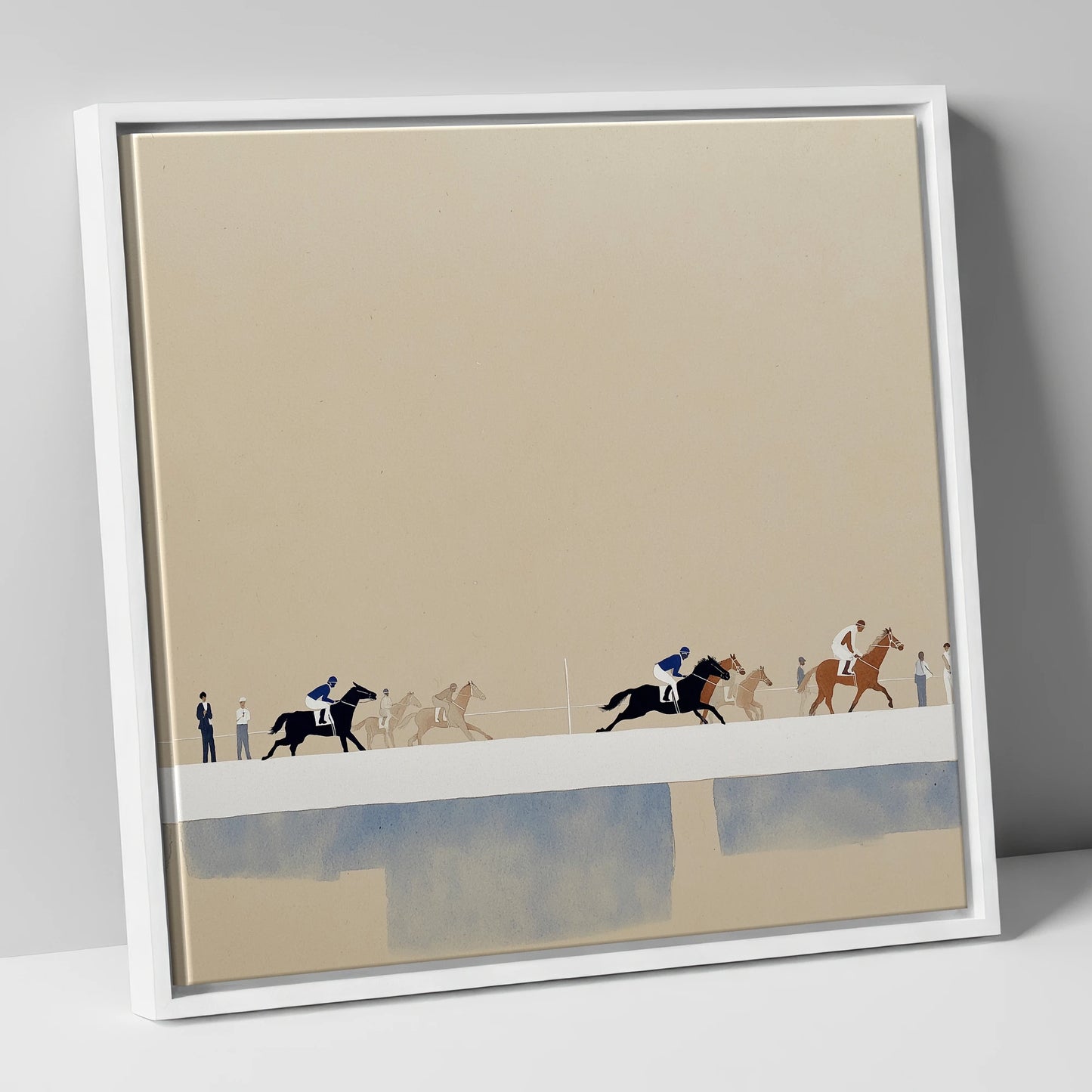 The Final Stretch racing horse canvas wall art in white frame