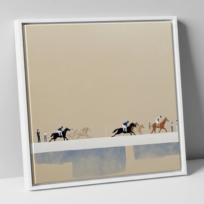 The Final Stretch racing horse canvas wall art in white frame