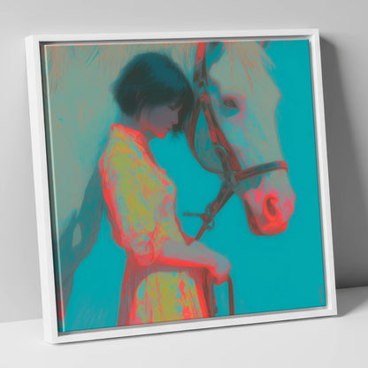 Electric Bond horse & rider canvas wall art in white frame