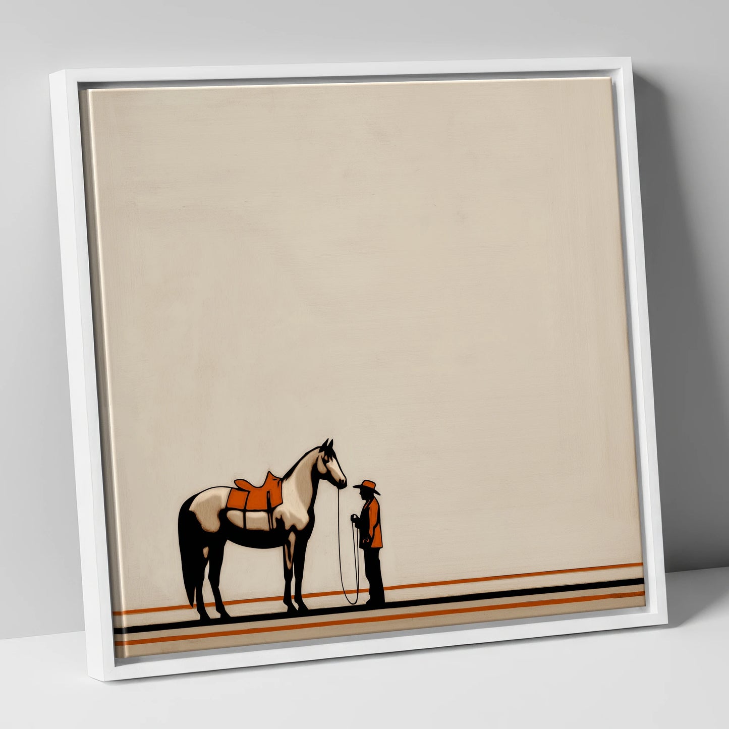 The Quiet Companion horse & rider canvas wall art in white frame