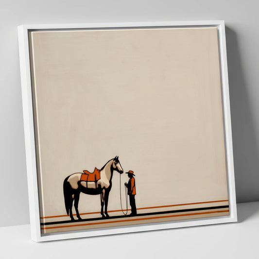 The Quiet Companion horse & rider canvas wall art in white frame