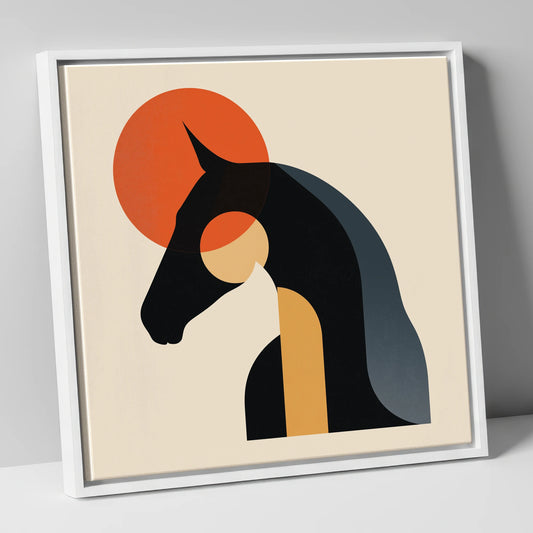 Geometric Equine Harmony horse & rider canvas wall art in white frame